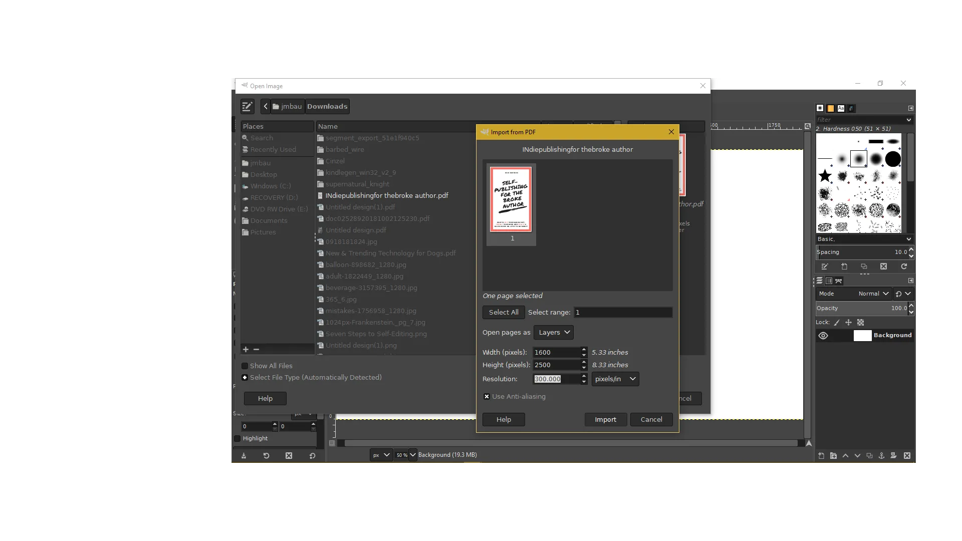 Dialogfeld in GIMP zum Einstellen der Auflösung auf 300 Pixel/Zoll
