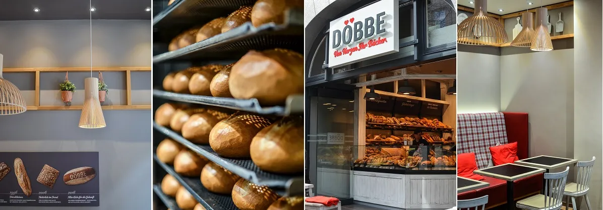 Die moderne Inneneinrichtung einer Bäckerei-Filiale lädt zum Verweilen ein.