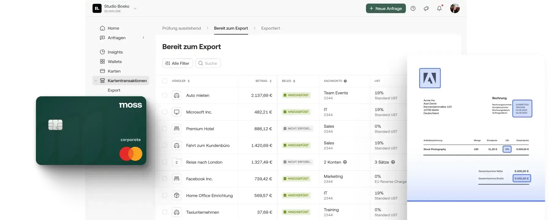 Digitale Buchhaltungssoftware Moss im Einsatz zur Optimierung der vorbereitenden Buchhaltung