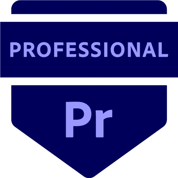 Digitales Abzeichen der Adobe Certified Professional für Adobe Premiere Pro, das Fähigkeiten in der professionellen Videobearbeitung bestätigt