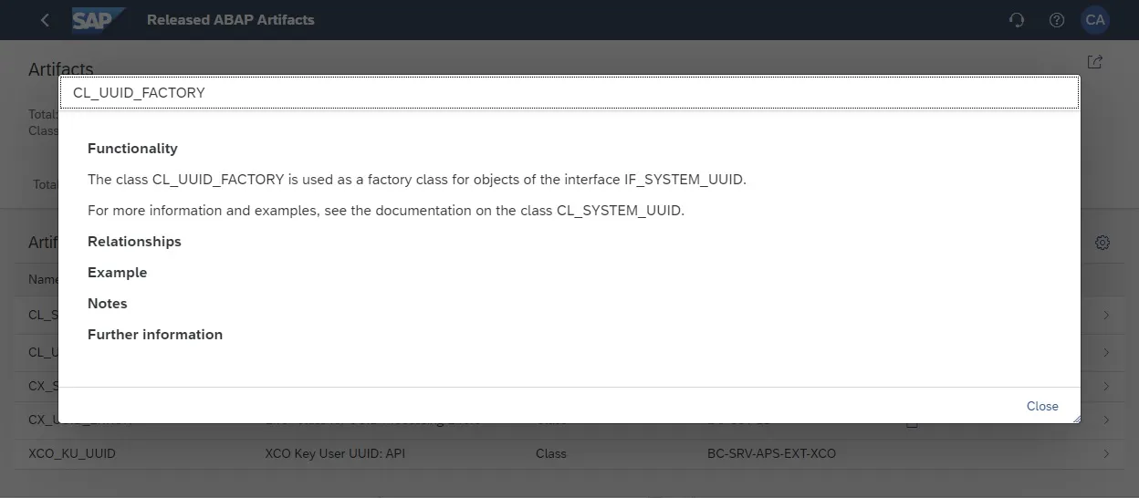 Dokumentation der CL_UUID_FACTORY Klasse in SAP Fiori anzeigen