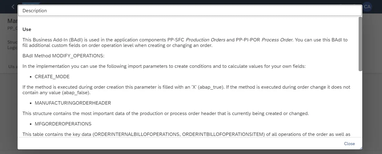 Dokumentation eines BAdI im Extensibility Cockpit überprüfen