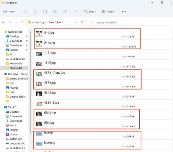 Doppelte Fotos im Windows Datei-Explorer manuell finden und löschen