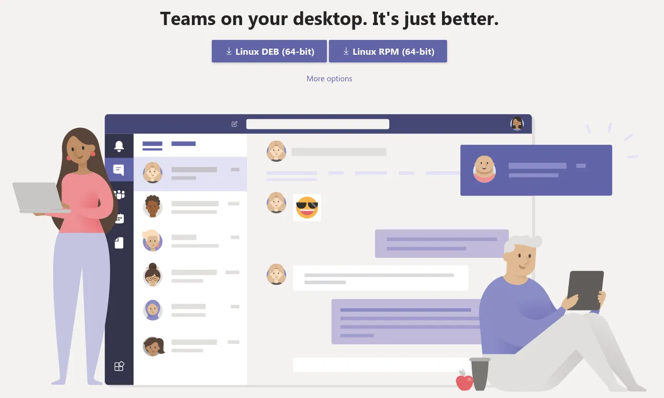 Download-Seite für Microsoft Teams mit Optionen für verschiedene Betriebssysteme