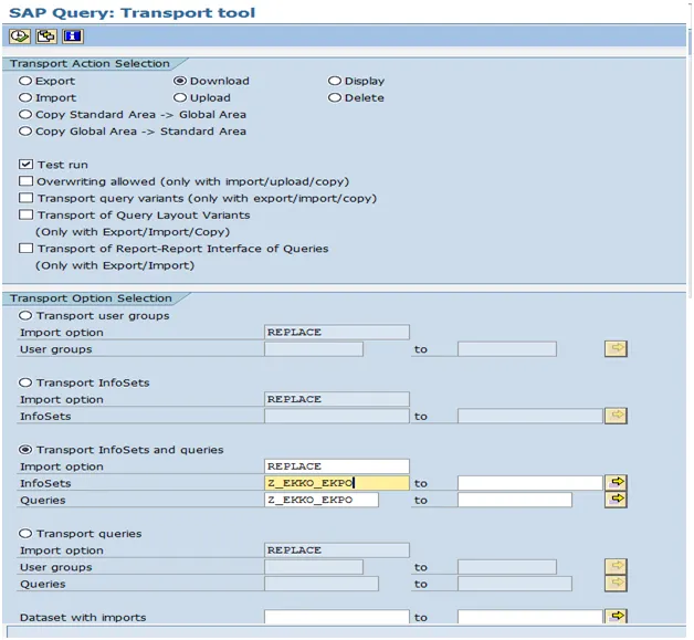 Download von SAP Queries und InfoSets für den manuellen Transport