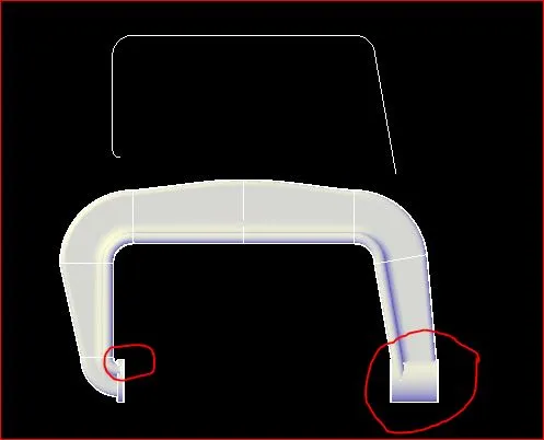 Draufsicht des Klemmteils in AutoCAD mit korrigierter Ausrichtung der Gewindehülse