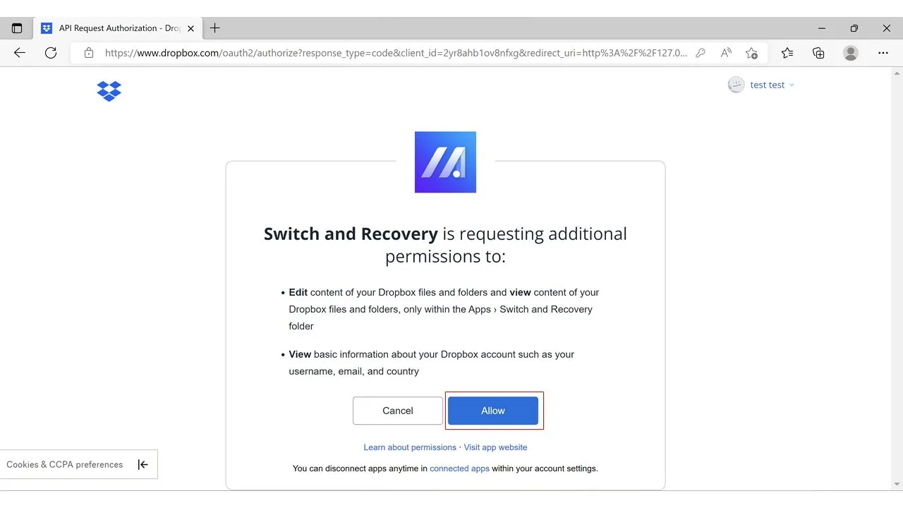 Dropbox Anmeldeschritt 2