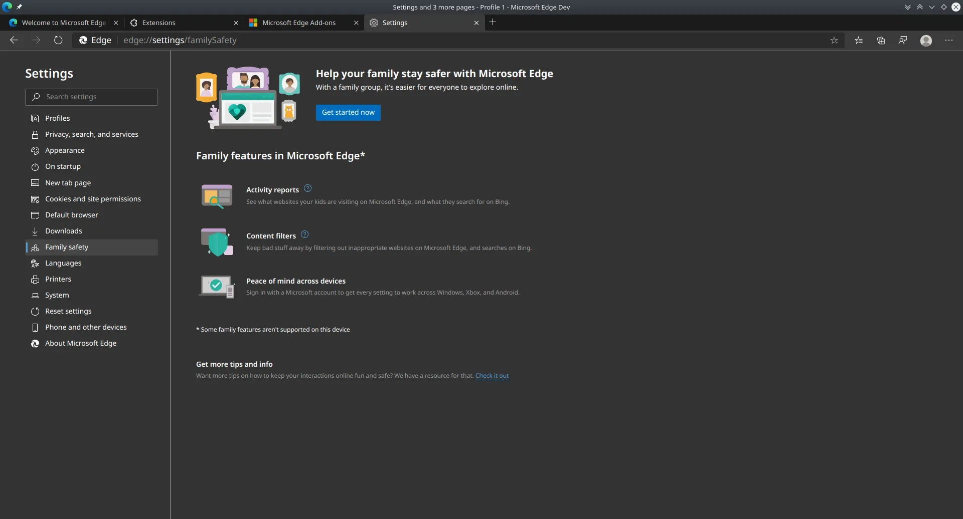 Edge-Einstellungen: Familiensicherheit