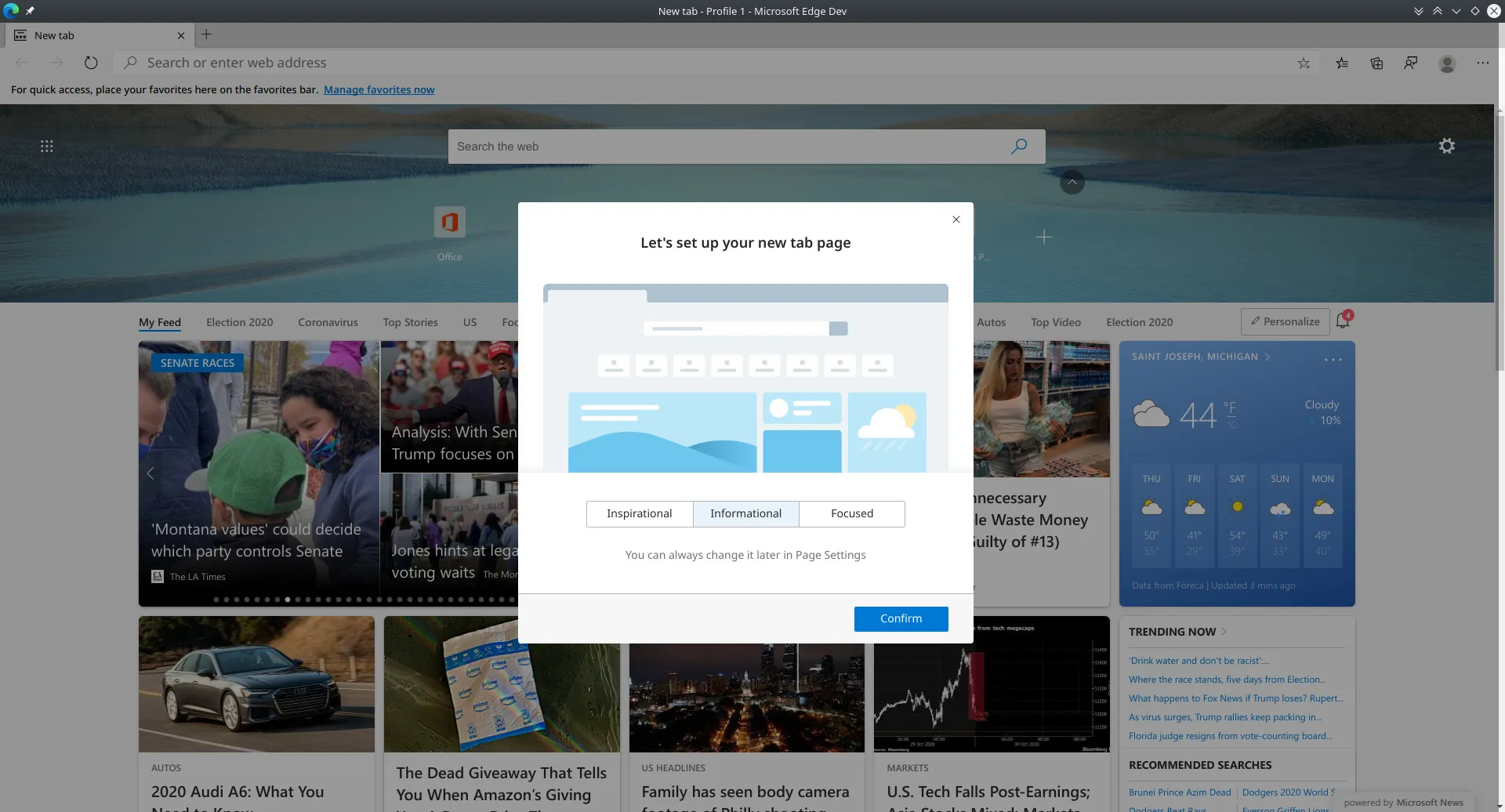 Edge-Startseite: Informative Ansicht