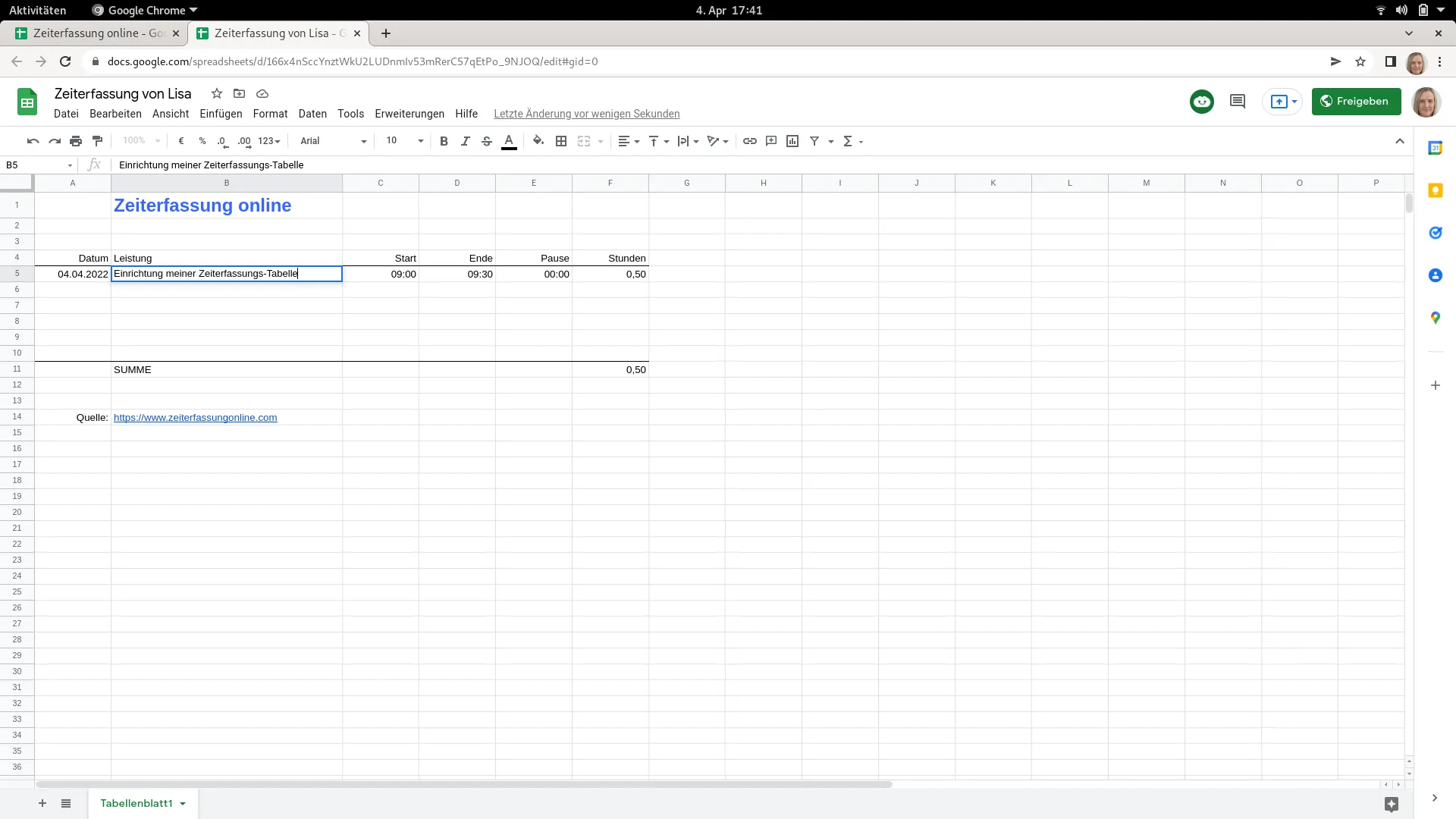 Eigene Einträge in die Tabelle