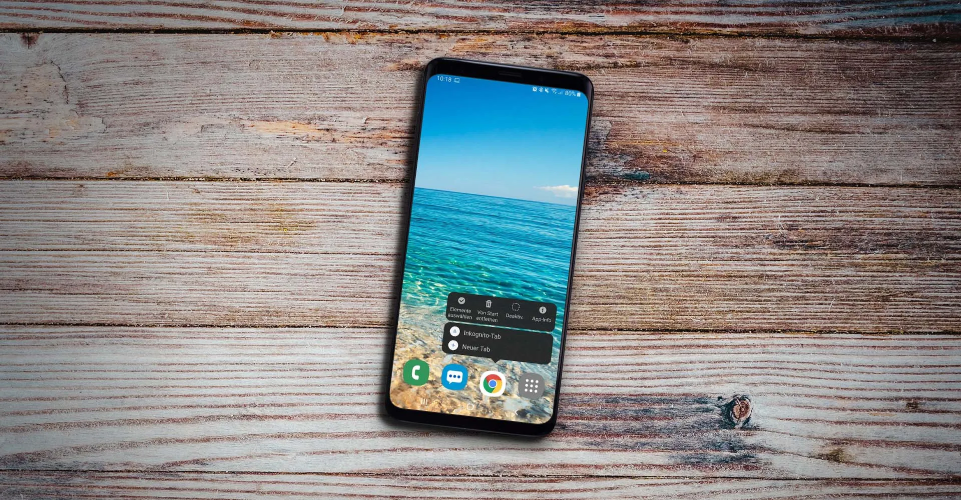 Ein Android-Smartphone, das die Option zur Aktivierung des Inkognito-Tabs anzeigt, als Metapher für die bewusste Konfiguration Ihres Handys für diskrete Reisen in Deutschland.