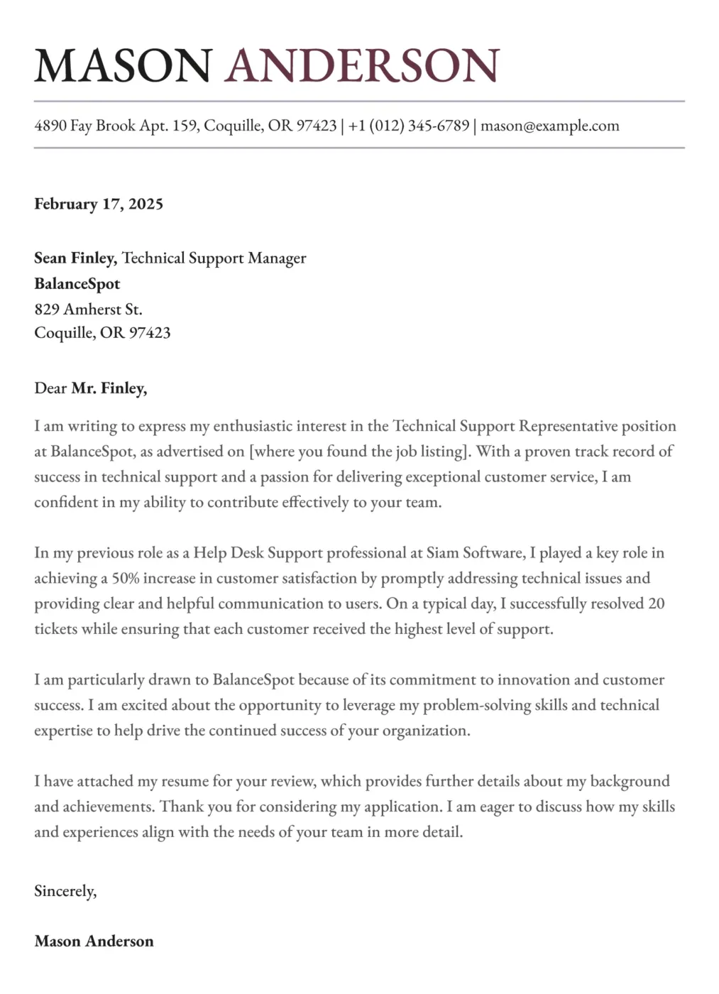 Ein einfaches, professionelles Anschreiben-Layout in Google Docs mit klaren Abschnitten für Einleitung, Hauptteil und Schluss.