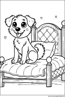 Ein kleiner, kuscheliger Hundewelpe ruht friedlich im Bett