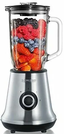 Ein kompakter Severin SM 3737 Smoothie-Maker mit Glasbehälter.