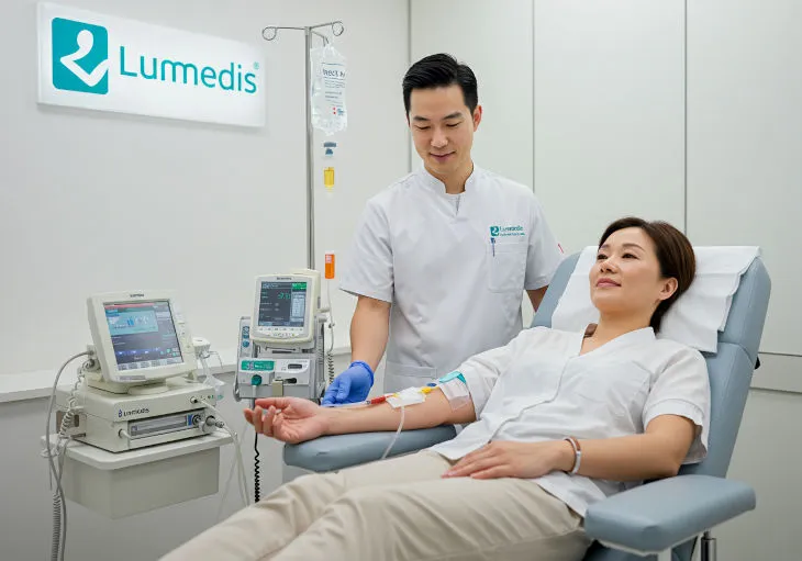 Eine Arztpraxis, in der eine intravenöse Infusion vorbereitet wird.