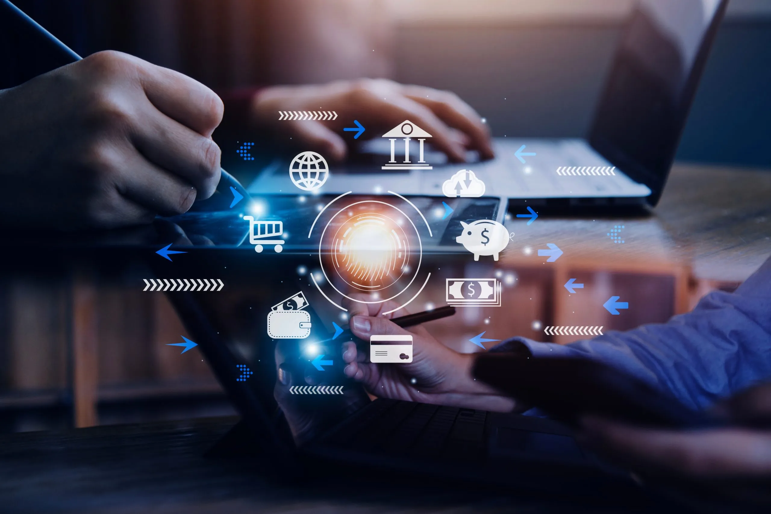 Eine Hand hält ein Smartphone mit einer Zahlungs-App, symbolisiert digitale Bezahllösungen