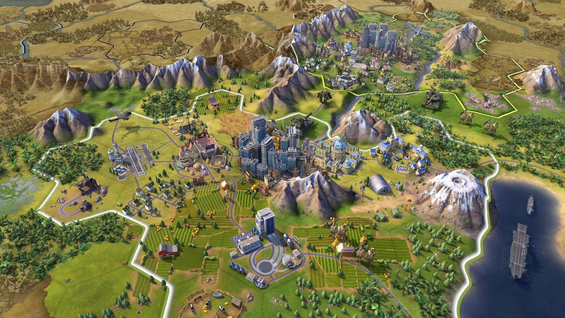 Eine Nahaufnahme der detaillierten Spielwelt von Civilization VI während einer frühen Erkundungsphase.