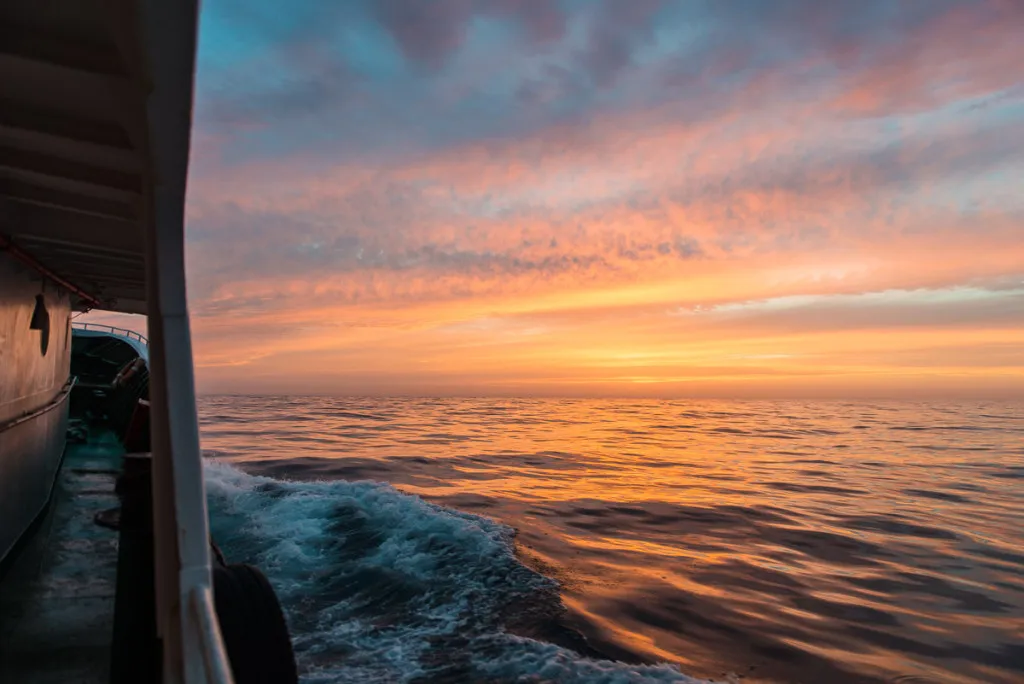 Eine weite, offene Landschaft mit sanften Hügeln, die von niedrigem Bewuchs bedeckt sind, unter einem klaren Himmel mit einigen Wolken.