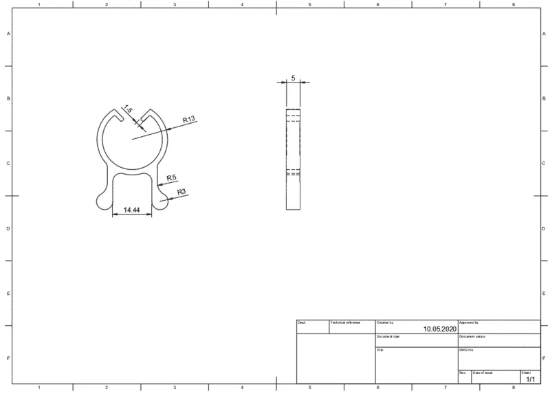 Einfache technische 2D Zeichnung abgeleitet in Autodesk Fusion 360