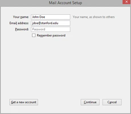 Eingabe von Name und E-Mail-Adresse für das neue Thunderbird-Konto