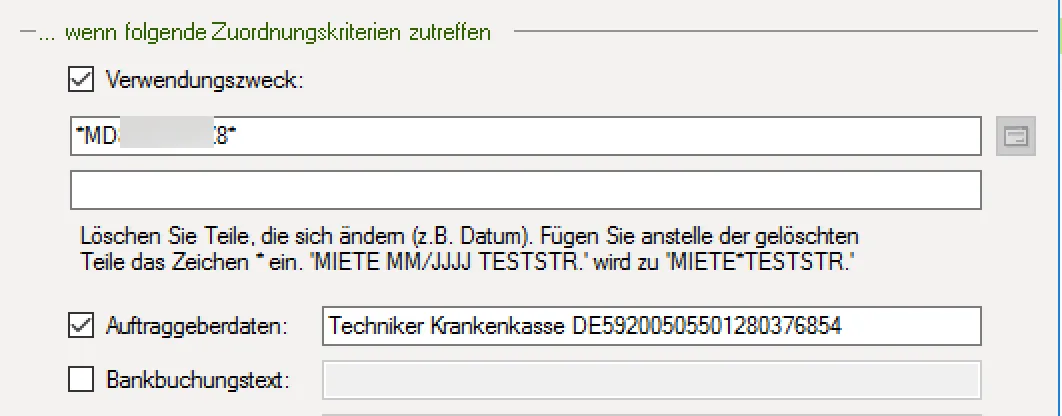 Einrichtung einer Lerndatei für Versicherungszahlungen über die Vertragsnummer in DATEV