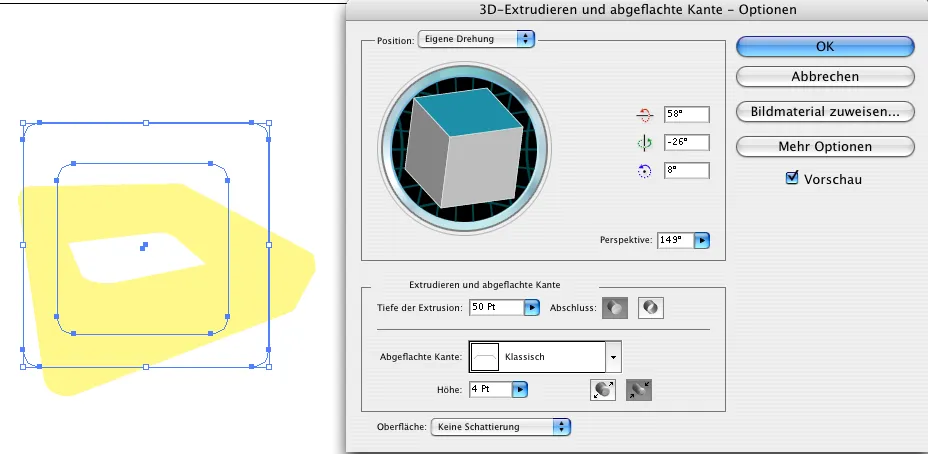 Einstellung &quot;Keine Schattierung&quot; für 3D-Objekte in Illustrator