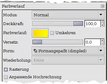 Einstellungen für das Verlaufswerkzeug in GIMP: Formangepasst (dipmled)