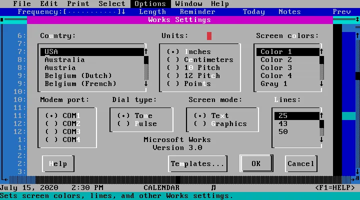 Einstellungen in Microsoft Works