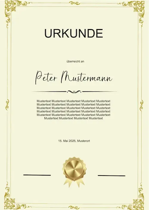 Elegante PowerPoint Urkundenvorlage mit goldener Verzierung