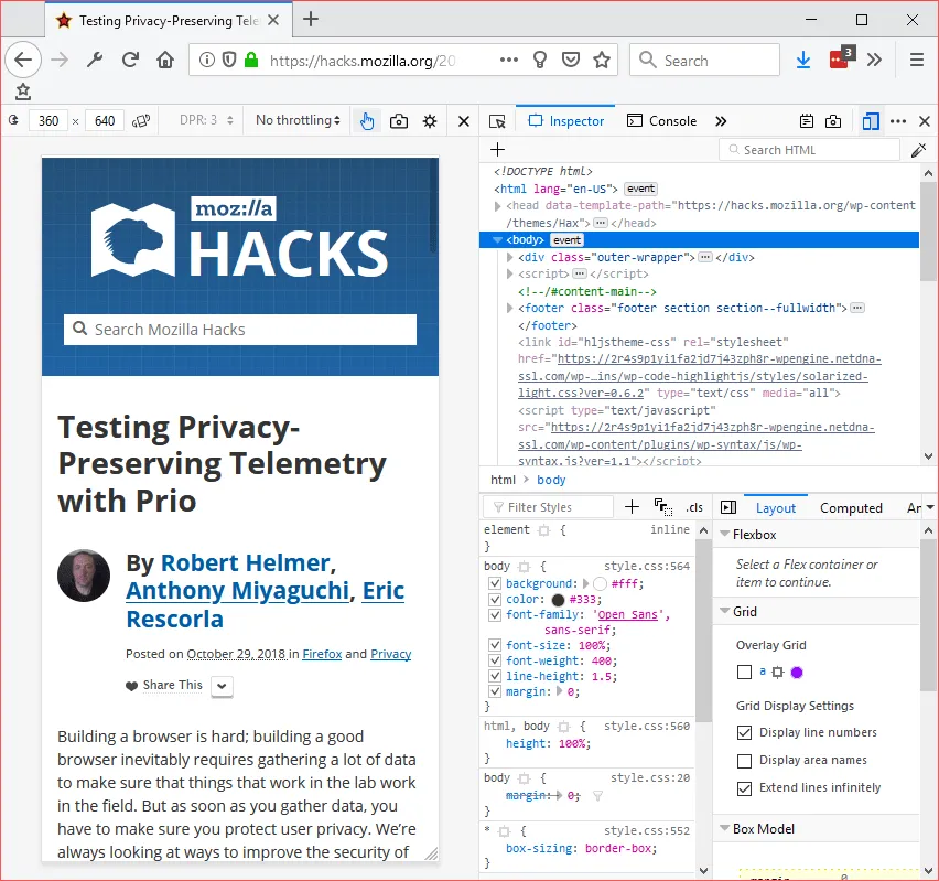 Entwickler-Werkzeugleiste mit aktiviertem Responsive Design Mode
