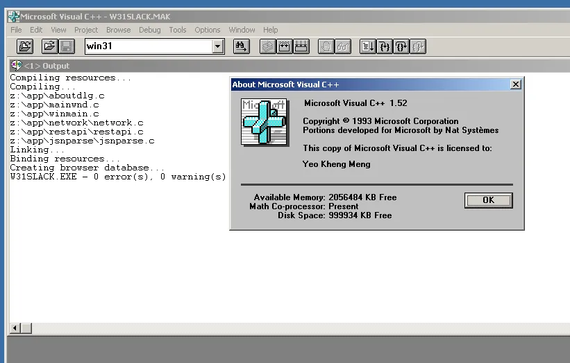 Entwicklungsumgebung: Visual C++ 1.52 Compiler für Windows 3.1