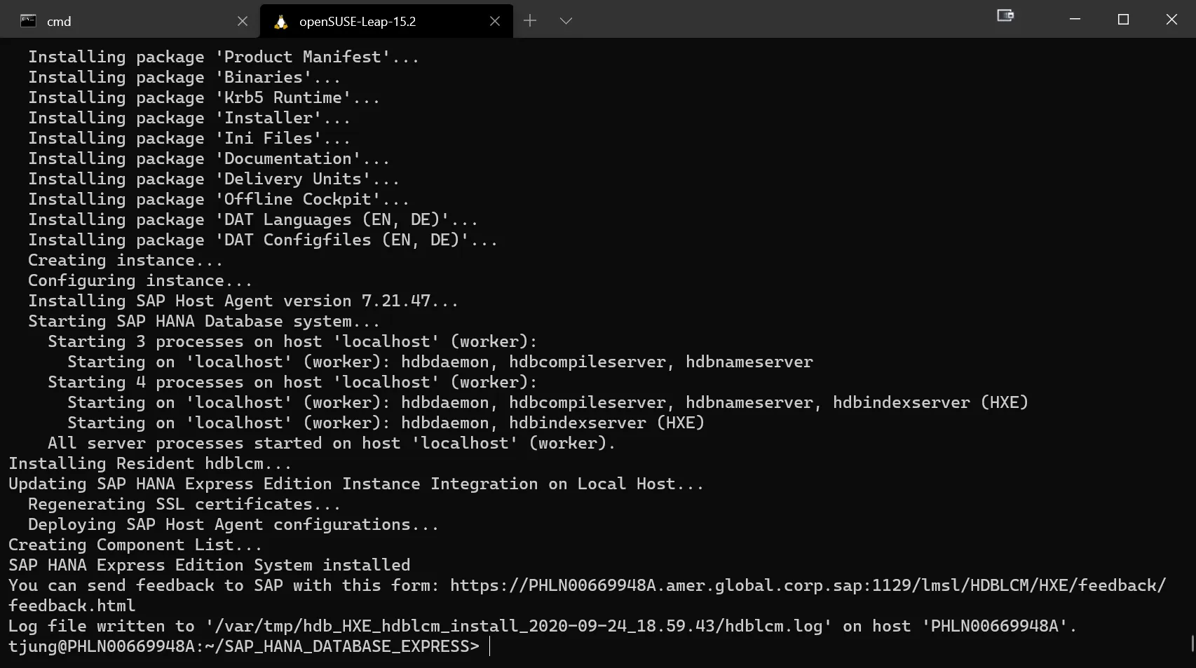 Erfolgreiche HANA Express Installation
