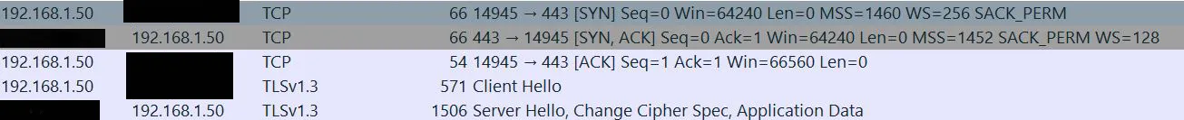 Erfolgreicher TLS-Handshake in Firefox 106.0.5 im Vergleich zu Chrome 107.0.5304.88