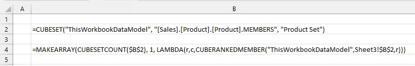 Ergebnis der MAKEARRAY-Formel in Excel, die eine dynamische Liste von Produkten liefert.