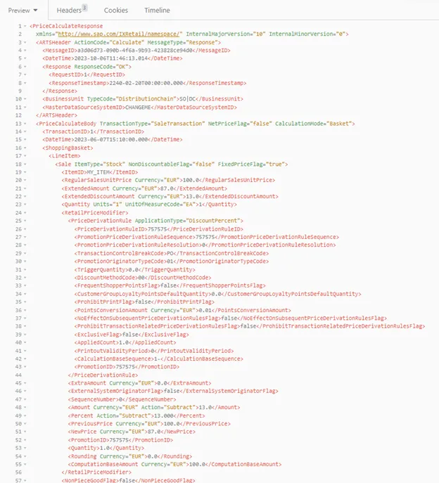 Ergebnis der Preisberechnung mit Rabatt durch die lokale PPS-Box