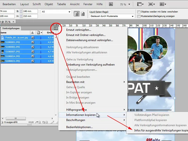 Erneut Linkinformationen in InDesign kopieren nach Bedienfeldanpassung