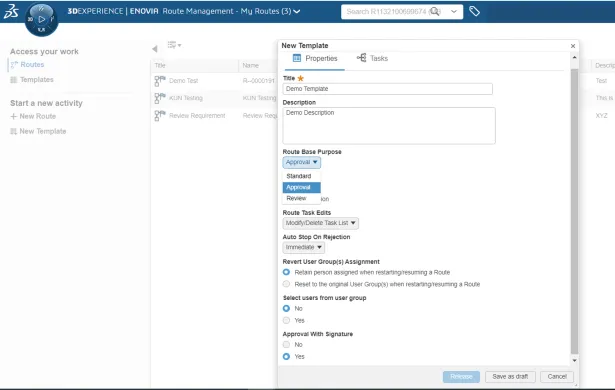 Erstellung einer neuen Workflow-Vorlage für Genehmigungen in 3DEXPERIENCE