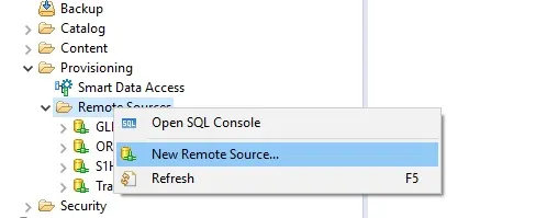 Erstellung einer Remote Source in SAP HANA Studio