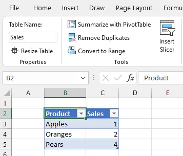 Excel-Tabelle mit Verkaufsdaten (Produkt, Menge, Umsatz).