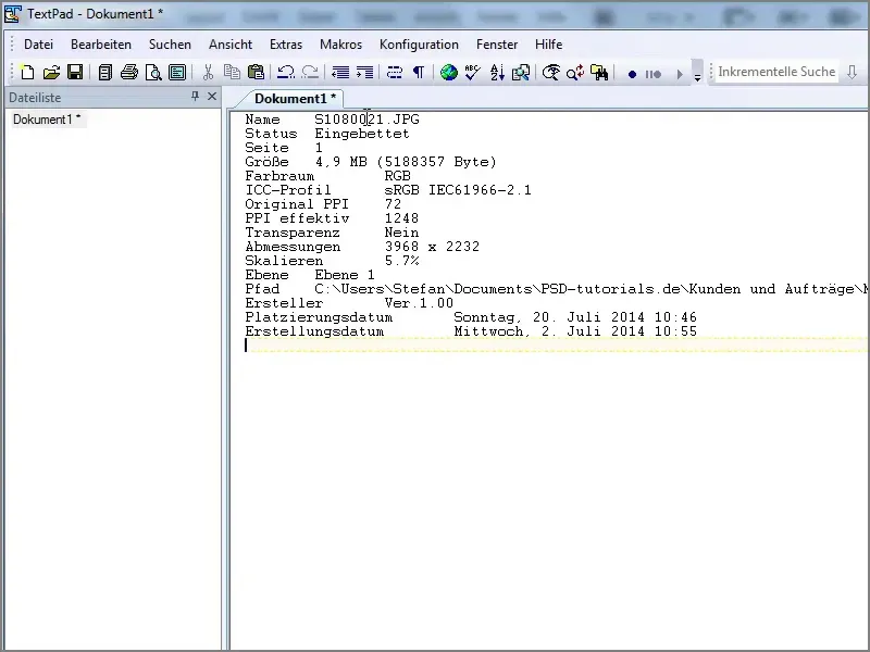 Exportierte InDesign Linkinformationen in Texteditor anzeigen