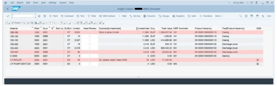 Farbcodierung in MB52 SAP zur Hervorhebung von Datensätzen