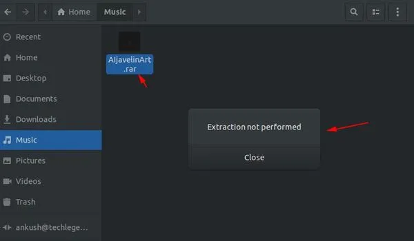 Fehlermeldung beim Entpacken von RAR-Dateien in Ubuntu ohne installierte UNRAR-Unterstützung