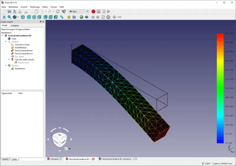 FEM-Simulation einer Balkenbiegung in FreeCAD zur Festigkeitsanalyse