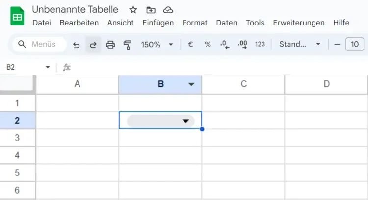 Fertiges Dropdown-Menü mit Pfeil in einer Google Tabellen-Zelle nach erfolgreicher datenvalidierung google tabellen
