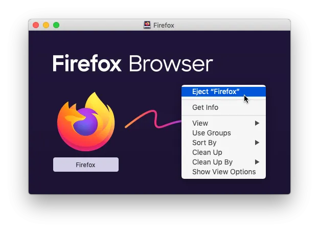 Festplattenimage &quot;Firefox&quot; auswerfen über das Kontextmenü auf macOS
