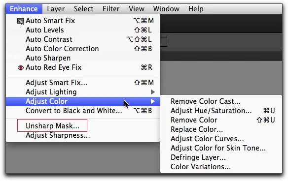 Filter „Unscharf maskieren“ in Photoshop Elements 9 zur Schärfungsverbesserung