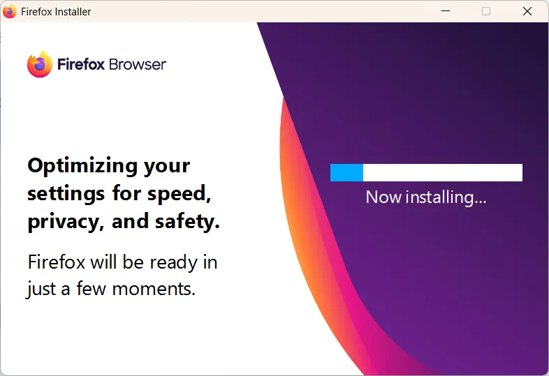 Firefox Installationsfortschrittsbalken während der Einrichtung auf Windows