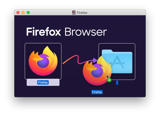 Firefox Symbol in den Ordner "Programme" ziehen für die Installation auf Mac