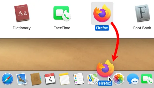 Firefox-Symbol vom Ordner &quot;Programme&quot; ins Dock ziehen, um den Zugriff zu erleichtern