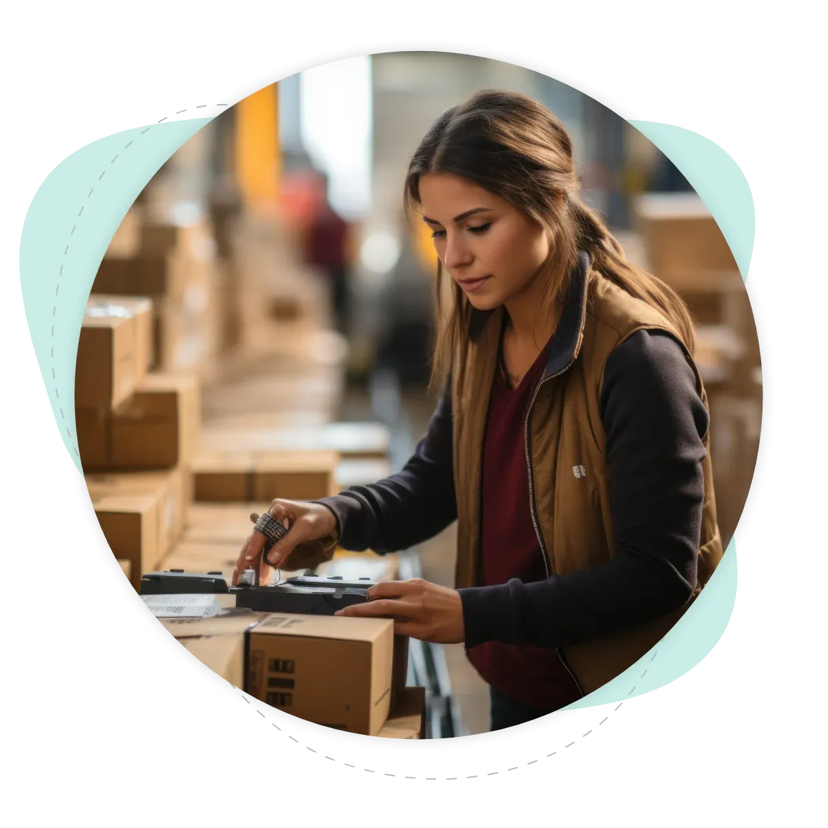 Frau verpackt und versendet Bestellungen effizient mit der Lexware Versandsoftware